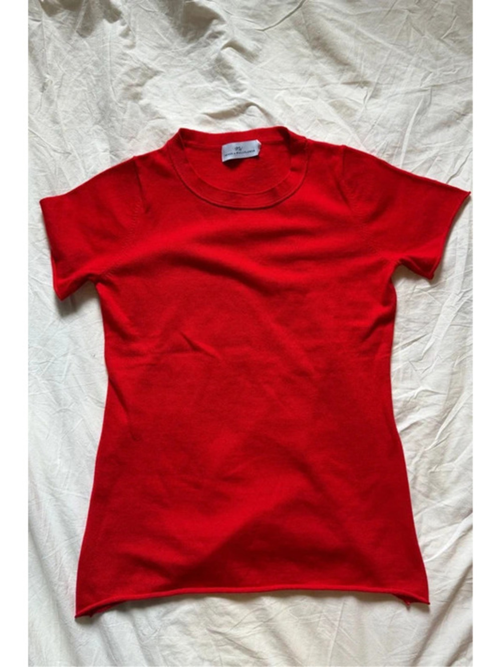 Never a Wallflower Red Cotton Cashmere Tee L Quiet Luxury Coquette